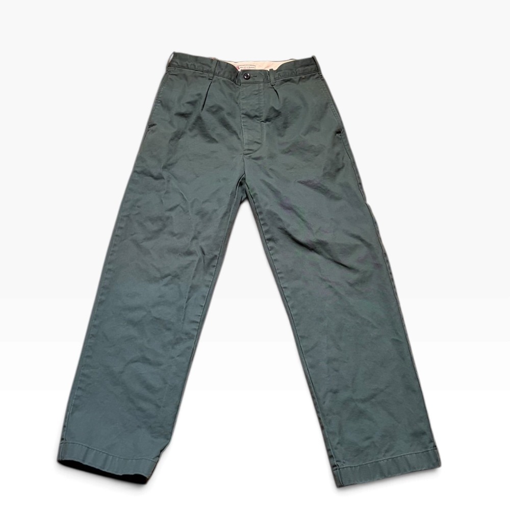 Wallace & Barnes Mens 29 Pleated Chino Pants Forest Green Vintage Style Cotton